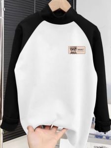 Áo Thun Nam Cổ Cao Dày Dặn Mùa Đông 2025 Áo Thun Dài Tay Ấm Áp Màu Tương Phản Cổ Cao Bằng Vải Nhung Phong Cách Thường Ngày