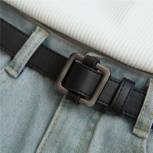 เข็มขัดผู้หญิงไม่มีรูหัวเข็มขัดสี่เหลี่ยมแฟชั่นเรียบง่ายแมทช์ลุคง่ายสไตล์เกาหลีเข็มขัดเล็กสีดำชิคๆสไตล์เกาหลีแนววินเทจเข็มขัดกางเกงนักเรียน