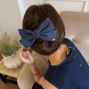 Denim Bow Hair Clip Duckbill Design Ponytail Half-up Do