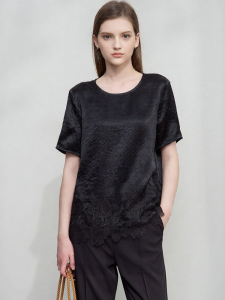 AMII | Elegant French Lace Spliced Summer Comfort Shirt
