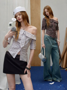 unifree | Áo Mùa Hè Retro Dây Buộc eo Off-Shoulder