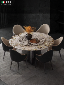 FPS FANPOSEN | Luxury Marble Round Dining Table with Lazy Susan