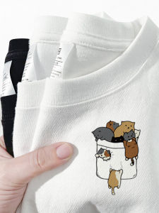 Summer New Arrival Heavy Weight Pure Cotton Printed White T-Shirt Short Sleeve Womens round Neck Loose Half Sleeve T-Shirt Tops Niche Design