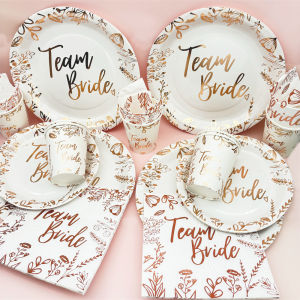 1 กระเป๋า Rose Gold ทีมเจ้าสาวกระดาษทิ้งแผ่นถ้วยผ้าเช็ดปากเจ้าสาว Bachelorette Hen Party งานแต่งงาน DIY Party ตกแต่ง