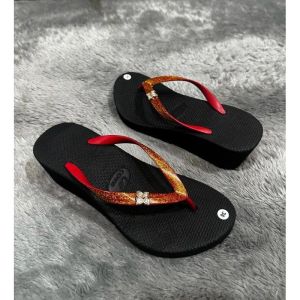 Sandal Cowie Wanita  - Sandal Jepit Gliter Wedges 6cm Cewek Size 36-40