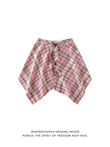WUKONGYOUHUO | Chân Váy Dáng Layer Họa Tiết Caro Hồng Hiphop