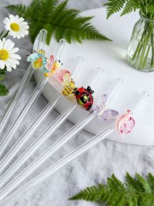 1/2/7PCS Nature Animal Glass Straw Transparent Bendable Reusable Straw for Iced Coffee & Smoothies Perfect for Nature Lovers