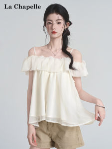 La Chapelle | Off-Shoulder Lace Ruffle Sleeveless Spaghetti Strap Blouse