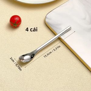 WORTHBUY | Tay Cầm Dài Bằng Thép Không Gỉ Thìa Cà Phê 304 Bạc Thìa Tráng Miệng Trà Đá Muỗng Cà Phê Bộ Đồ Ăn Cho Quán Cà Phê Nhà Bếp