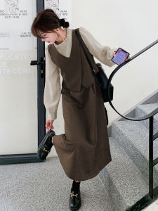 Hebe Style Long Sleeve Shirt Dress Womens A-Line Skirt Elegant Slimming Spring Autumn New French Style Hepburn Fashion