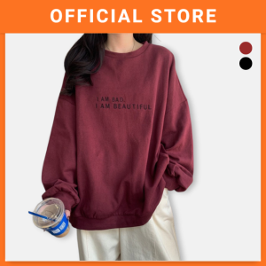 Women Sweater Long Sleeve Loose Fit O-Neck Shirt Word Graphic Sweatshirt Baju Perempuan 女生宽松上衣