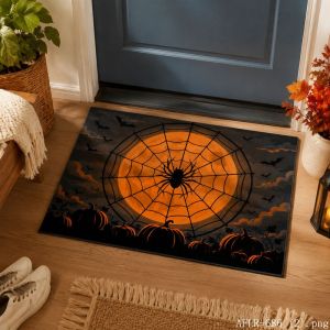 VIKAMA Halloween Pumpkin Spider Skeleton Bat Door Mat Gothic Non Slip Entry Rug Home Decor Floor Mat