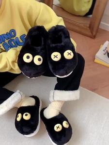 XIXITIAO Indoor Cotton Slippers Personalized Creative Fun Quirky Plush Big Eye Home Fleece Warm Cotton Slippers Indoor Soft Sole Maternity Shoes for Women