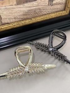 Jepit Rambut Korea Besi 11cm Permata Mutiara Motif Daun Klasik Diamonds Jedai Logam JUMBO Besar