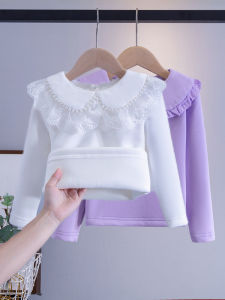 Princess Style Fleece Lined Girls Shirt Collar Inner Wear Trendy Children Doll Neck Base Layer Top for Autumn Winter