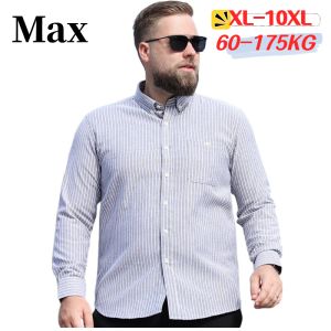 Plus Size XL-10XL Mens Pure Cotton Oxford Striped Shirt in 5 Colors - Business Casual Loose Top