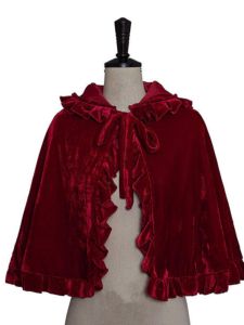 Adorable Sweet Fairy Lolita Skirt Accessories in Burgundy Velvet Short Shrug Fashionable Versatile Hooded Ethnic Stage Costume