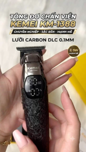 Tông đơ chấn viền Kemei KM-1388 lưỡi cắt mạ carbon DLC cao cấp công suất mạnh mẽ 5W sạc nhanh USB pin lâu - Chính hãng