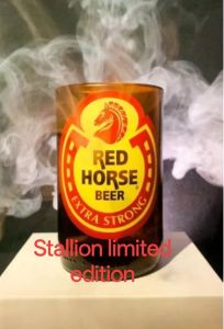 Red Horse Beer Extra Strong Stallion limited edition glass with smoke effect