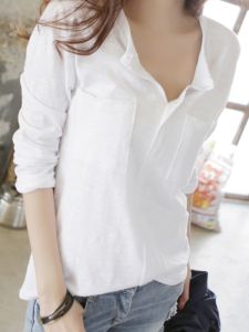 Spring Autumn Korean Style Bamboo Cotton Long Sleeve T-shirt for Women Loose Fitting V-Neck Pure Cotton Underwear Shirt