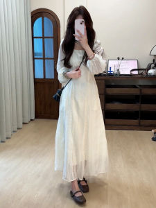 LIRUSHAN | Autumn French Style Long Sleeve Square Neck White Dress