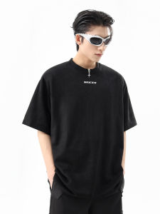 51XXHA Hip Hop Unique Design Star Zip Pendant Short Sleeve Mens T-shirt Trendy American Retro Print Heavyweight Body Cotton Tee