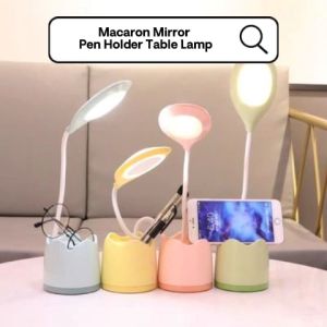 [Ready Stock] [Macaron Mirror Pen Holder Table Lamp] LED USB Rechargeable Eye Protection Lamp 360° Rotatable Adjustable Lamp Tube Foldable Learning Reading Lamp Work Lamp Bedside Lamp Study Desk Lamp Cheap Lamp Night Light Student Hostel Bedroom Office