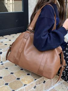 Trendy Large Capacity Casual Tote Bag Ladies Handbag Travel Bag Durable Soft PU Leather Zipper Closure Shoulder Crossbody Bag