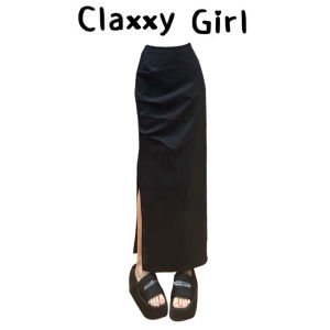 กระโปรงสั้นทรงเอเอวสูง กระโปรงทรงเอยาวปานกลางสำหรับผู้หญิง ฤดูร้อน ดีไซน์เปิดหน้า กระโปรงสั้นทรงเอสำหรับใส่ไปทำงานแบบอเมริกัน