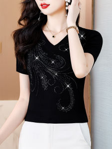 DAIXIANGFEIZI | Summer Short-sleeved Slim V-Neck Womens Tee