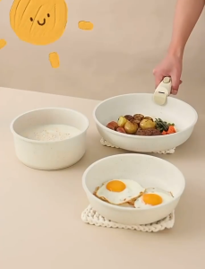 CHOVY Nonstick Ceramic Rock Cookware Set Handle Removable 5Pcs No PFAS& PTFE& PFOA Suitable for All Stoves