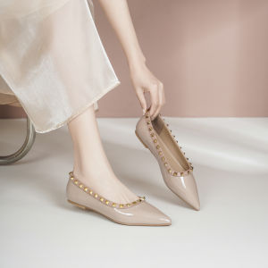 Daphne | Beige Pointed Toe Comfort Flats with Hidden Heel