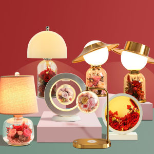 Qixi Valentines Day Preserved Fresh Flower Flower Holiday Gift Bedroom Bedside Handmade Empty Table Lamp Factory Wholesale
