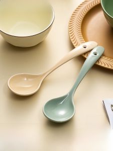 Onlycook Ceramic Soup Spoon Long Handle Porcelain Ladle Cooking Utensils for Soup Serving Home Kitchen Cooking Tools