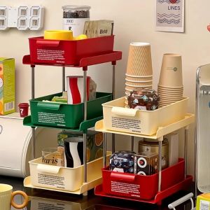2/3 Tier Pull-out Desktop Storage Shelves Countertop Multi-functional Spice Sorting Rack Household Organizer
