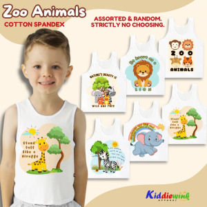 Zoo Animals Kids Sando Top for Boys 0-10 Yrs Old White Cute Sleeveless Clothes Cotton Spandex Tank Top