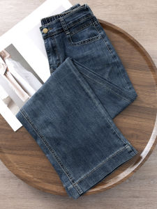 High Waist Fleece Lined Straight Leg Denim Jeans Womens Winter 2025 Slim Wide Leg Pants Floor Length Vintage Elastic Trousers