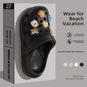 Cute EVA Anti-Slip Breathable Womens Sandals Flat Office Wear Summer Cartoon Covered Toe Beach Casual Slip-On Shoes