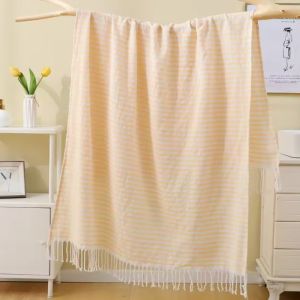 100x200cm Blue Stripes Tassel Turkish Beach Towel Extra Large Thickened Absorbent Fitness Fringed Bath Towel for Outdoor Use