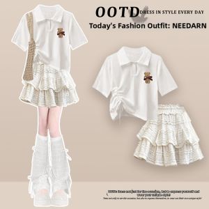 NEEDARNA | Bright Korean Style Collegiate Polo Sleeve Short Dresses