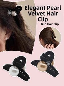 New Pearl Hair Clip Womens Small Princess Velvet Hair Gripper Versatile High-End Feeling Edge Shark Clamp Headwear