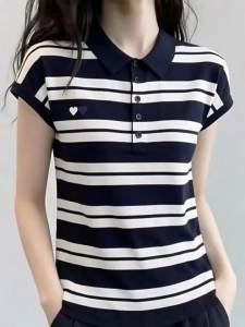 AIYITI | Polo Neck Striped Short Sleeve Tee Plus Size