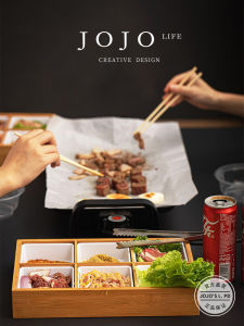 จานผลไม้ Jojos L PD แบบมีฝาปิด 9 ช่อง สำหรับหม้อไฟ บาร์บีคิว ชา ทำอาหาร สไตล์นอร์ดิก สไตล์จีน วัสดุไม้ไผ่ ใช้ได้ทั่วไป