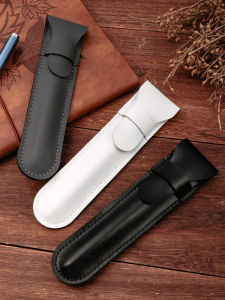 Portable Business PU Leather Pen Case Simple Monochrome Flip Cover Storage Bag with Name Engraving for Business Use