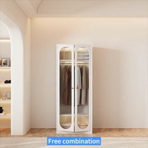 Adjustable Wardrobe Dustproof Glass Storage Cabinet Steel Wardrobe Glass White Display Cabinet