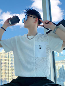 Advanced Feel Patchwork Short Sleeve T-Shirt Men Summer Trendy Brand Super Popular Half Sleeve 2025 New Casual Top Handsome