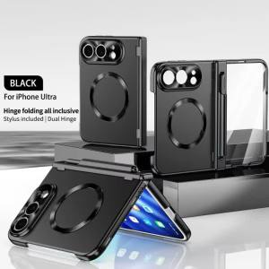 szhaiyu | Luxury Electplating Magnetic Phone Case For iPhone Duo iPhone 18 Fold With Hinge With S Pen Solt Shockproof Back Cover Fundas
