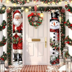 Christmas Porch Door Banner Cloth Festive Hanging Decoration for Front Door Wall Xmas Party Supplies
