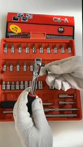 46pcs Profesional Auto Repair Toolbox Kit Socket Wrench Ratchet Kombinasi Set Lengkap Alat Multifungsi dan Aksesori