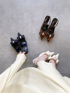 Spring Summer 2025 Fine Heel High Heels Commuter Friendly Versatile Pointed Toe Butterfly Knot Cover up Sandals for Women